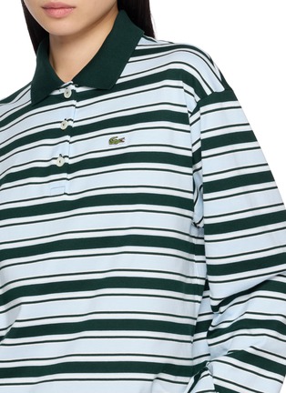  - LACOSTE - Striped Logo Patch Long Sleeve Polo Shirt