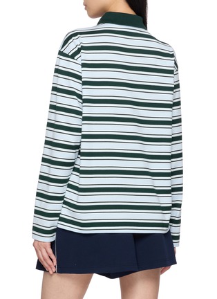 背面 - 点击放大 - LACOSTE - Striped Logo Patch Long Sleeve Polo Shirt