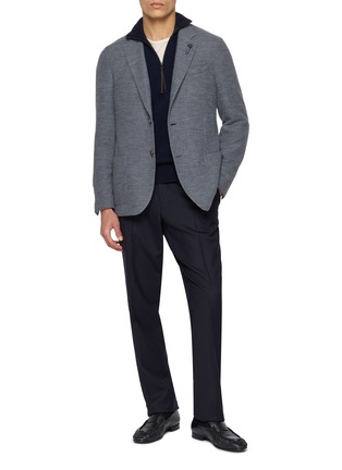 模特儿示范图 - 点击放大 - LARDINI - Floral Pin Knit Single Breasted Blazer