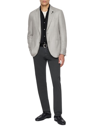 模特儿示范图 - 点击放大 - LARDINI - Houndstooth Knit Spread Collar Cardigan