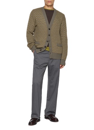 模特儿示范图 - 点击放大 - PIACENZA 1733 - Micro Houndstooth Wool Knit Cardigan