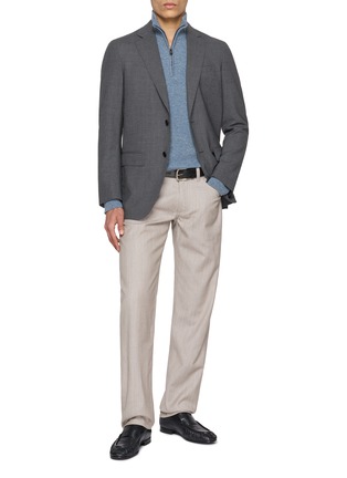 模特儿示范图 - 点击放大 - PIACENZA 1733 - Quarter Zip Cashmere Knit Sweater