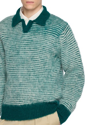  - J∞QUALITY  - Skipper Striped Wool Knit Polo Sweater