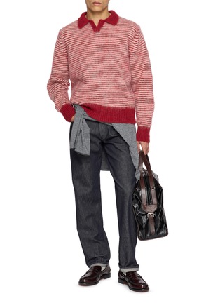 模特儿示范图 - 点击放大 - J∞QUALITY  - Skipper Striped Wool Knit Polo Sweater