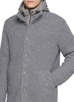  - HERNO - Padded Bib Ribbed Wool Hood Cardigan