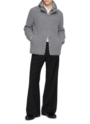 模特儿示范图 - 点击放大 - HERNO - Padded Bib Ribbed Wool Hood Cardigan