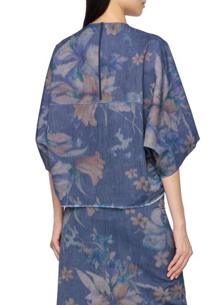 背面 - 点击放大 - MS MIN - Floral Print Butterfly Sleeve Denim Top