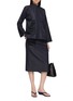 模特儿示范图 - 点击放大 - MS MIN - Mandarin Collar Denim Textured Patchwork Jacket