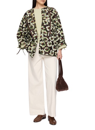 模特儿示范图 - 点击放大 - MS MIN - Floral Print Zip Up Cocoon Coat