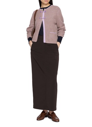 模特儿示范图 - 点击放大 - JOVENS - Contrast Trim Melange Knit Cardigan
