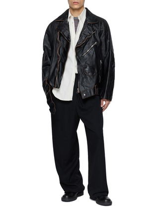 模特儿示范图 - 点击放大 - ANCELLM - Aged Belted Biker Jacket