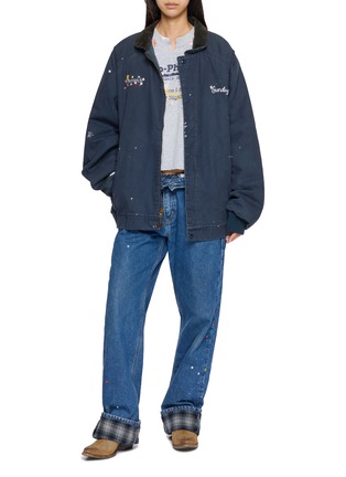 模特儿示范图 - 点击放大 - SUNDAYFRUITMARKET - Split Neck Paint Splatter Sweater