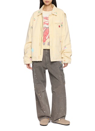 模特儿示范图 - 点击放大 - SUNDAYFRUITMARKET - Square Apple Logo Paint Splatter Washed Jacket