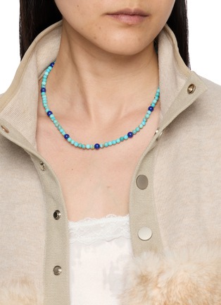 模特儿示范图 - 点击放大 - TIHWA JEWELRY - Silver Turquoise Lapis Lazuli Beaded Necklace