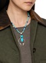模特儿示范图 - 点击放大 - TIHWA JEWELRY - Silver Turquoise Double Stone Sculptural Pendant