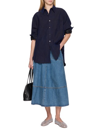 模特儿示范图 - 点击放大 - KATLIAX - Point Collar Cracked Textured Lining Shirt