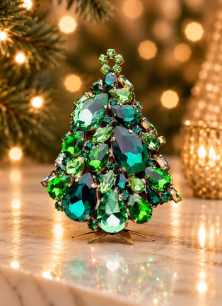  - LUXURY CZECH JEWELRY - Small Rhinestone Glitzy Gleam Christmas Tree — Green