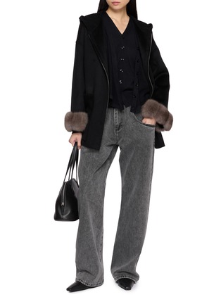 模特儿示范图 - 点击放大 - CHEVITE - Chinchilla Cuff Cashmere Knit Hooded Jacket