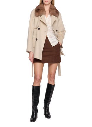 模特儿示范图 - 点击放大 - CHEVITE - Sable Fur Collar Double Breasted Jacket