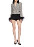 模特儿示范图 - 点击放大 - NANA JACQUELINE - Double Breasted Feather Cuff Tweed Jacket