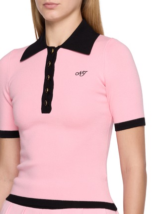  - NANA JACQUELINE - Contrast Trim Embroidered Knit Polo Top