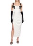 模特儿示范图 - 点击放大 - NANA JACQUELINE - Velvet Bow Draped Neck Satin Dress