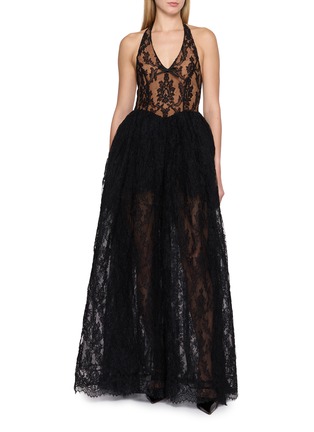 模特儿示范图 - 点击放大 - NANA JACQUELINE - Sleeveless Halter Neck Lace Evening Gown