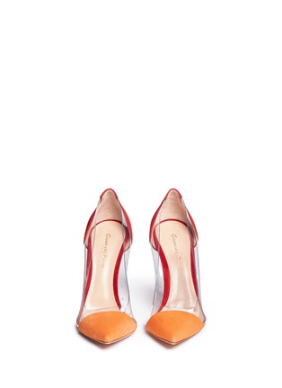 正面 -点击放大 - GIANVITO ROSSI - PLEXI 85 PVC拼接拼色绒面真皮高跟鞋