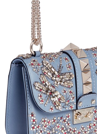 细节 - 点击放大 - VALENTINO GARAVANI - 'Rockstud Lock' small crystal embellished leather chain bag