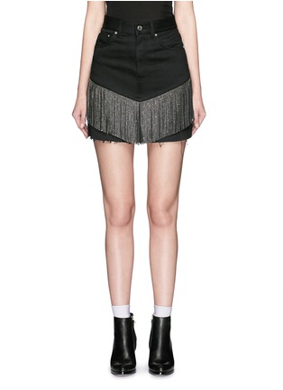 首图 - 点击放大 - SAINT LAURENT - 铆钉流苏羊皮牛仔短裙