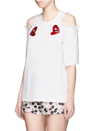 正面 - 点击放大 - GIAMBA - 薄纱拼接镂空嘴唇图案T恤