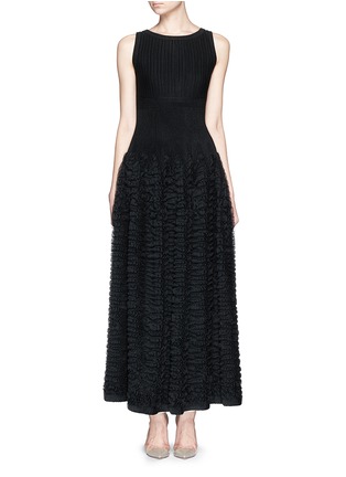 首图 - 点击放大 - ALAÏA - 网纱皱褶条纹针织连衣裙