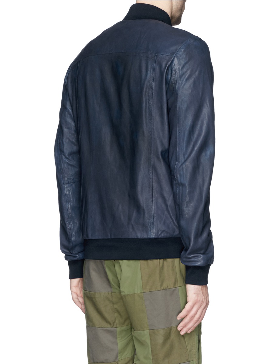 scotch & soda - 纯色羊皮立领外套 | 蓝色 飞行员夹克 夹克 | 男装