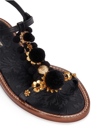 细节 - 点击放大 - DOLCE & GABBANA - 绒球花卉装饰平底凉鞋