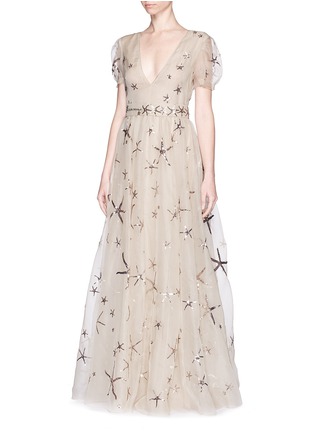 正面 - 点击放大 - VALENTINO GARAVANI - 海星珠片装饰欧根纱曳地长裙