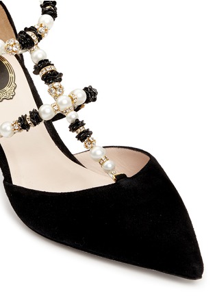 细节 - 点击放大 - RENÉ CAOVILLA - 人造珍珠仿水晶花卉搭带尖头低跟鞋