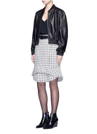 模特儿示范图 - 点击放大 - ALEXANDERWANG - 鱼尾裙摆格纹混棉半身裙