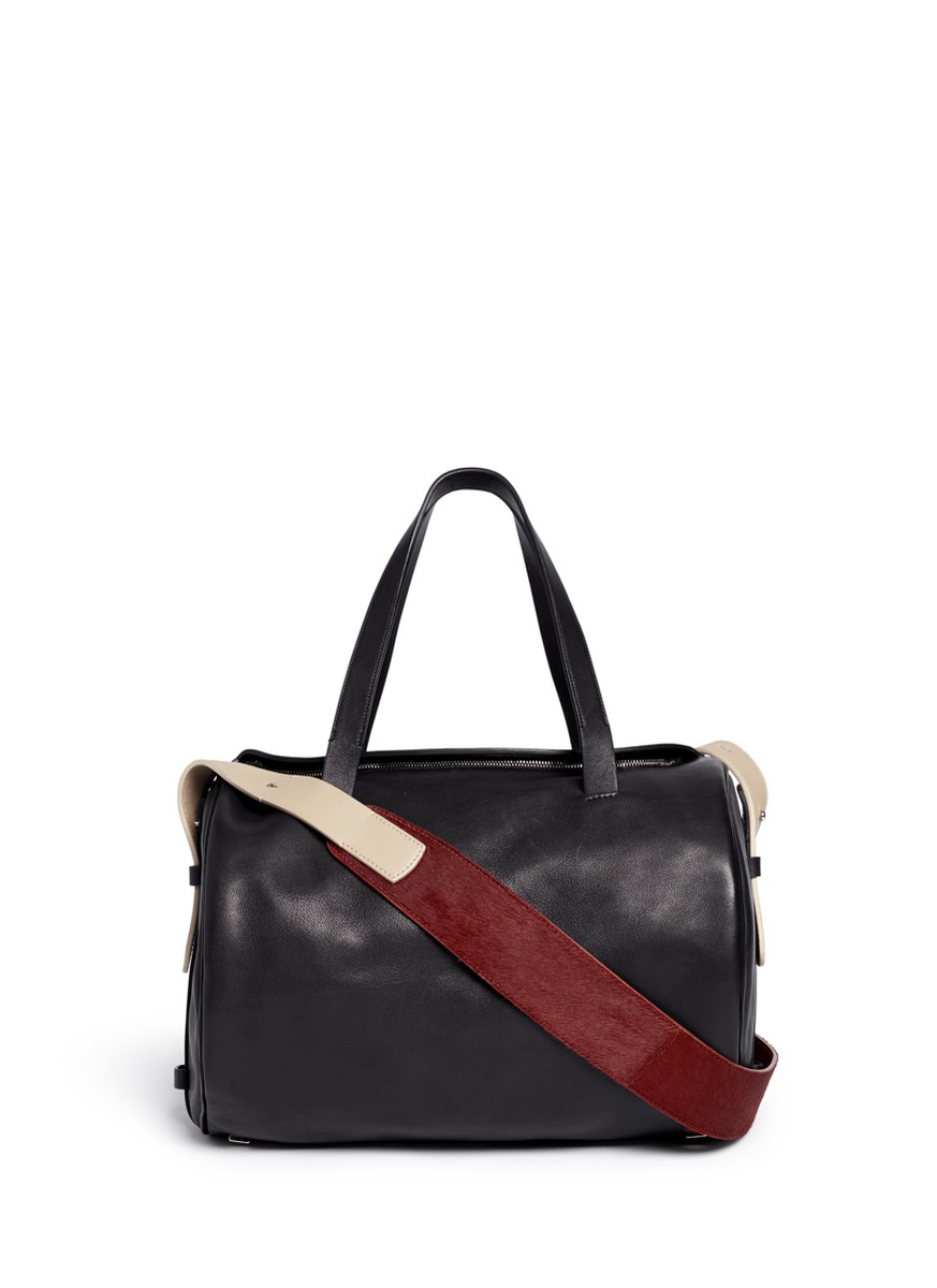 THE ROW Drum pony hair strap leather shoulder bag BLACK