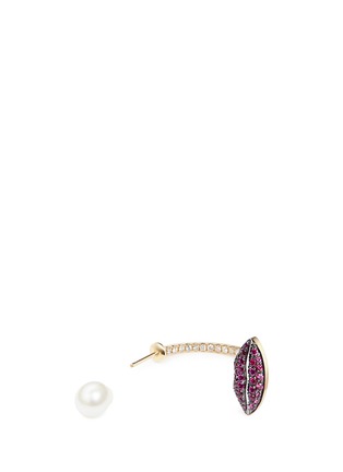 细节 - 点击放大 - DELFINA DELETTREZ - LIP PIERCING钻石红宝石淡水珍珠18k金单只耳环