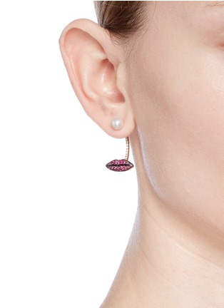 LIP PIERCING钻石红宝石淡水珍珠18k金单只耳环展示图
