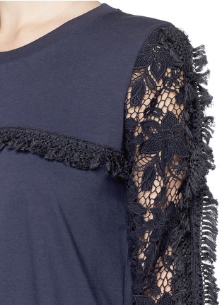 细节 - 点击放大 - SEE BY CHLOÉ - Guipure lace sleeve tassel cotton T-shirt