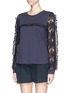 正面 - 点击放大 - SEE BY CHLOÉ - Guipure lace sleeve tassel cotton T-shirt