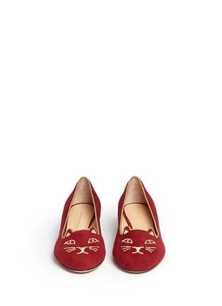 正面 - 点击放大 - CHARLOTTE OLYMPIA - KITTY 35猫脸刺绣方跟鞋