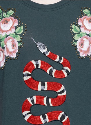 细节 - 点击放大 - GUCCI - 花卉蛇形图案纯棉T恤