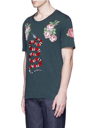 正面 -点击放大 - GUCCI - 花卉蛇形图案纯棉T恤