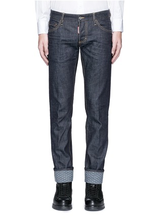 细节 - 点击放大 - DSQUARED2 - 修身水洗花卉布拼贴牛仔裤