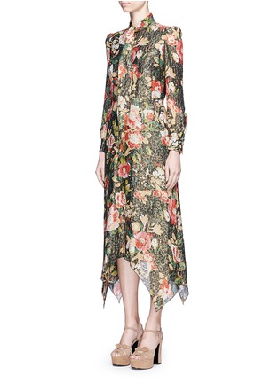 正面 - 点击放大 - SAINT LAURENT - Scarf neck floral jacquard dress