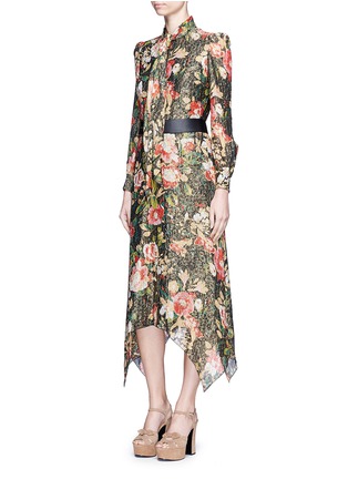 模特示范图 - 点击放大 - SAINT LAURENT - Scarf neck floral jacquard dress