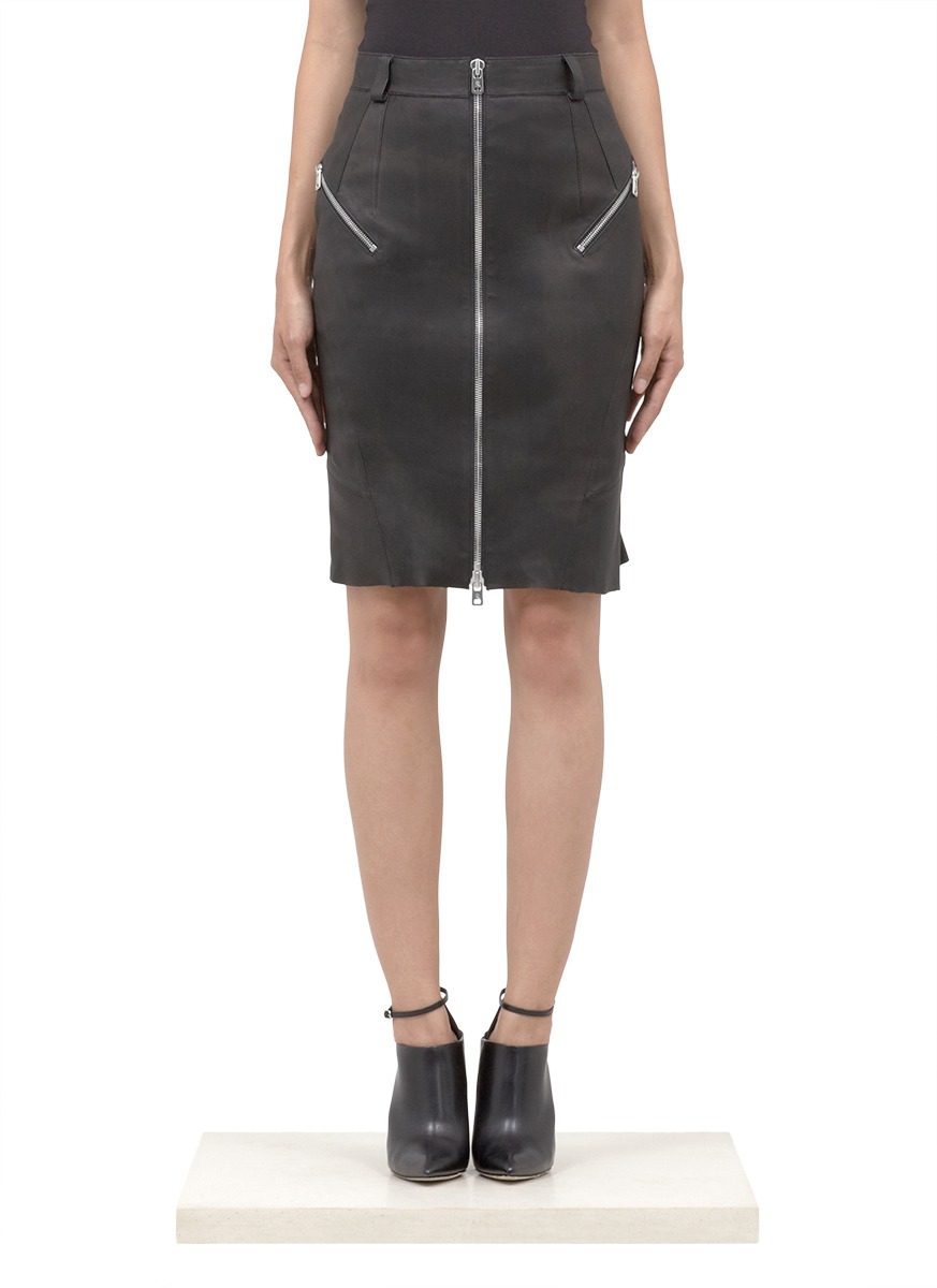 high-waisted leather skirt