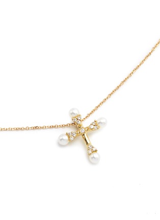 模特儿示范图 - 点击放大 - BAO BAO WAN - 18K黄金珍珠钻石十字架项链